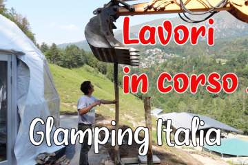 Costruzione bubble glamping in Lombardia tavole glamour, scala di montagna, stuoia antierosione.