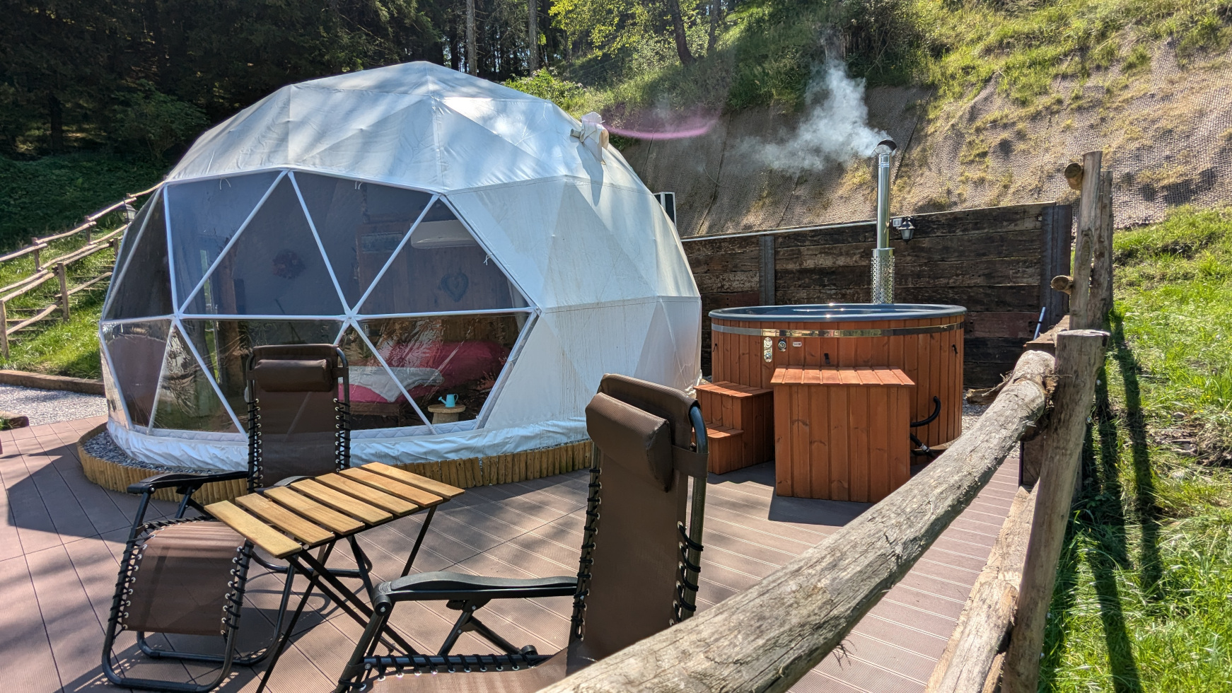 EdenCamp bubble glamping tinozza idromassaggio con acqua calda